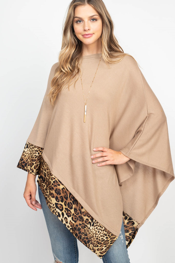 MS0089 - ALL YEAR ROUND LEOPARD TRIM SOLID PONCHO