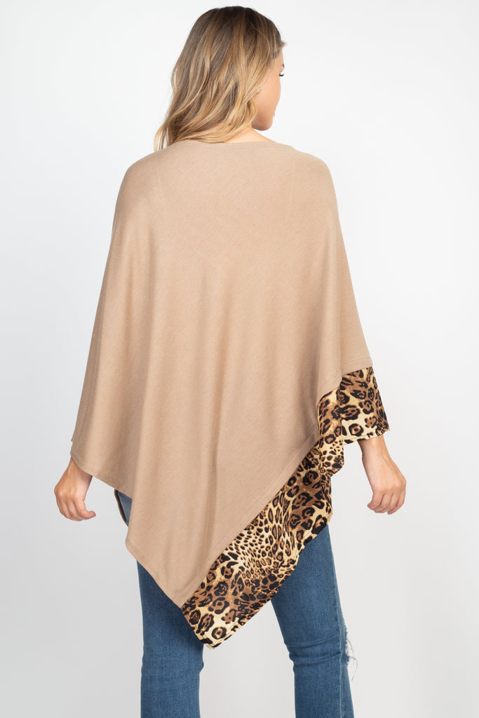 MS0089 - ALL YEAR ROUND LEOPARD TRIM SOLID PONCHO