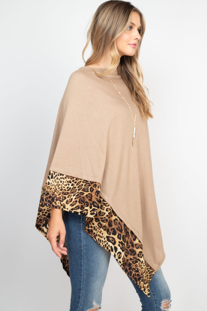 MS0089 - ALL YEAR ROUND LEOPARD TRIM SOLID PONCHO