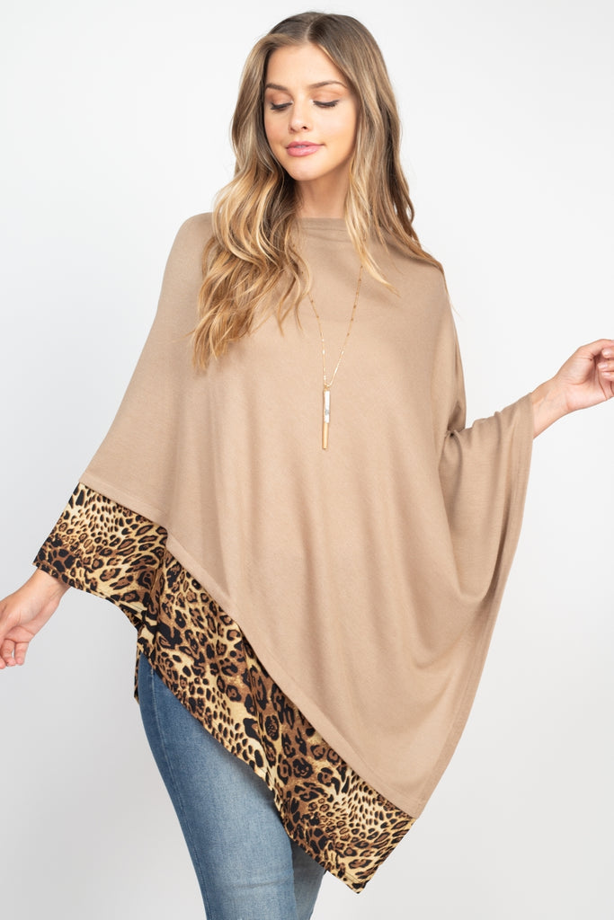 MS0089 - ALL YEAR ROUND LEOPARD TRIM SOLID PONCHO