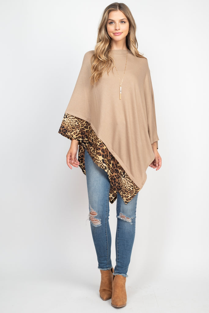 MS0089 - ALL YEAR ROUND LEOPARD TRIM SOLID PONCHO