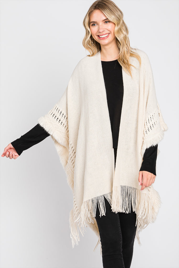 KNIT RUANA WITH FRINGE