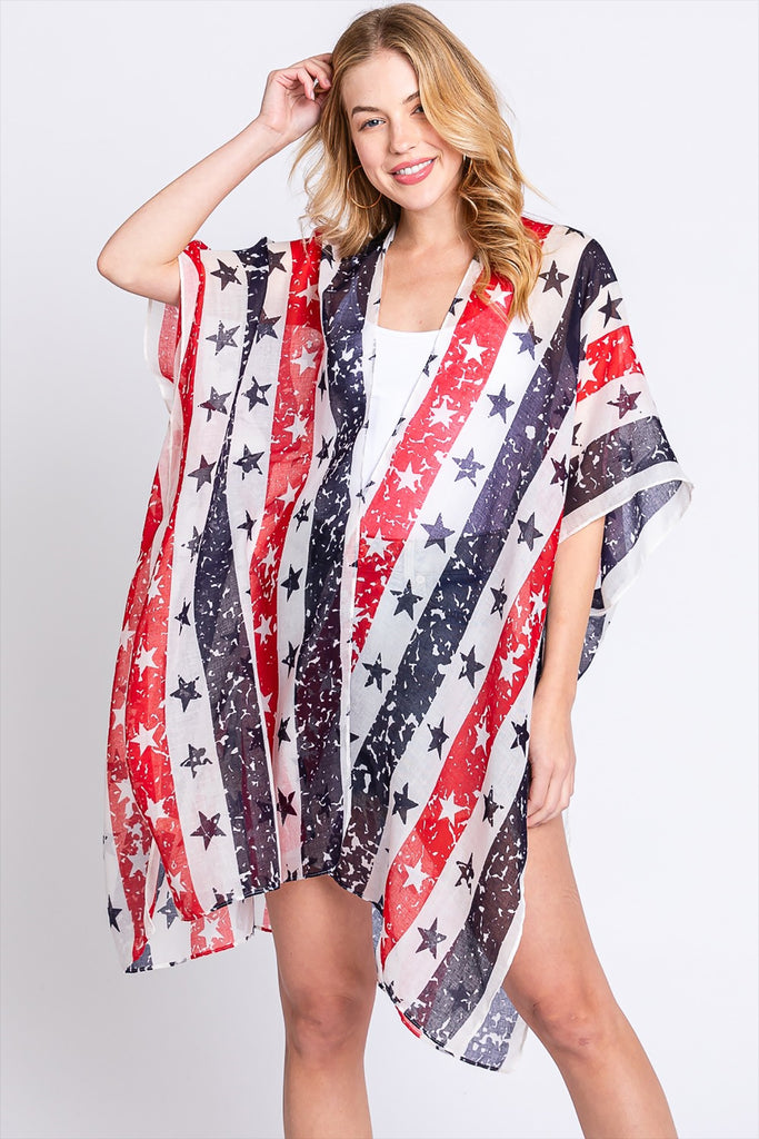 AMERICAN FLAG STAR PRINT KIMONO