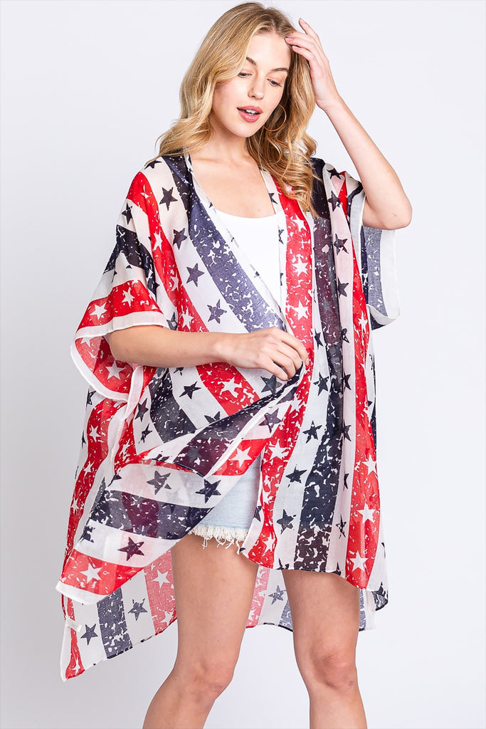 AMERICAN FLAG STAR PRINT KIMONO