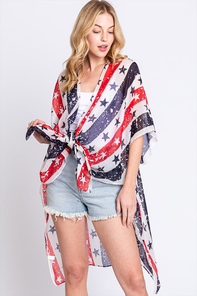 AMERICAN FLAG STAR PRINT KIMONO