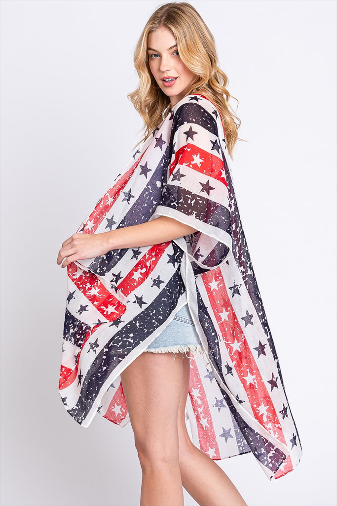 AMERICAN FLAG STAR PRINT KIMONO