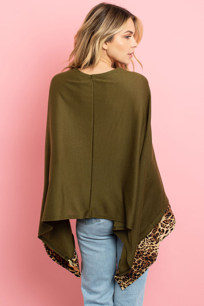 MS0089 - ALL YEAR ROUND LEOPARD TRIM SOLID PONCHO