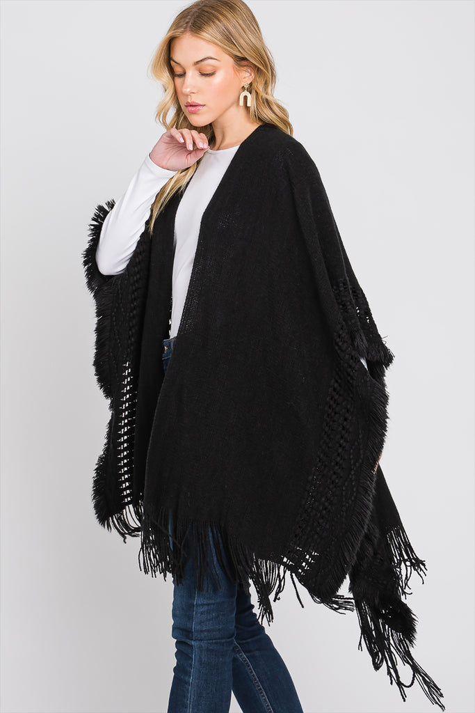 KNIT RUANA WITH FRINGE