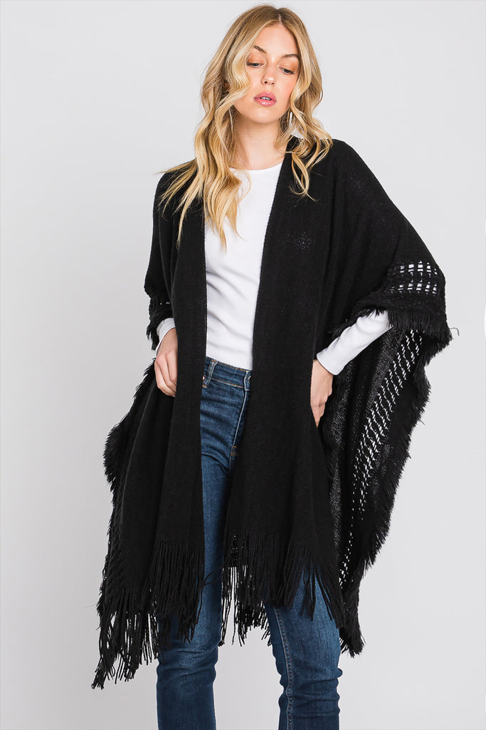 KNIT RUANA WITH FRINGE