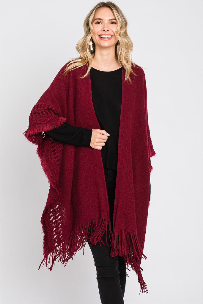 KNIT RUANA WITH FRINGE