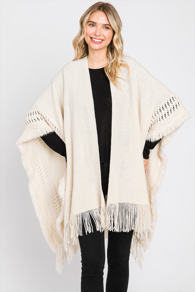 KNIT RUANA WITH FRINGE