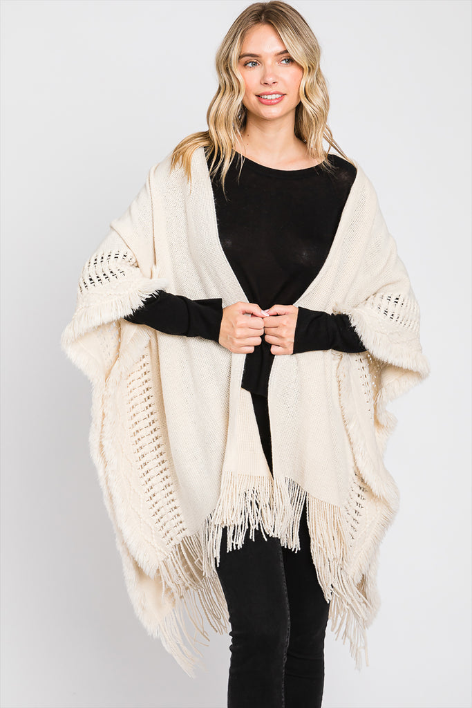 KNIT RUANA WITH FRINGE