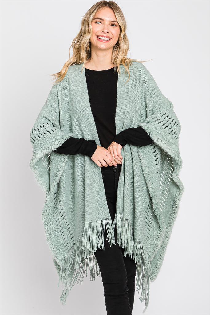 KNIT RUANA WITH FRINGE