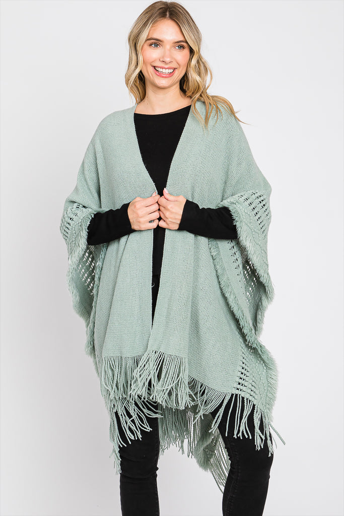 KNIT RUANA WITH FRINGE