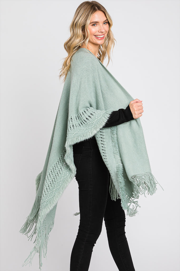 KNIT RUANA WITH FRINGE