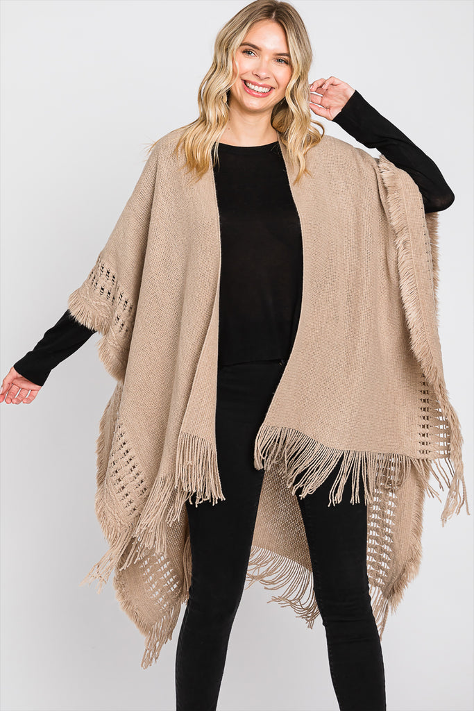 KNIT RUANA WITH FRINGE