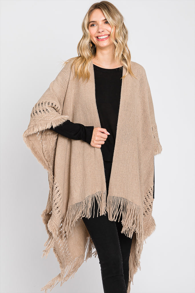 KNIT RUANA WITH FRINGE