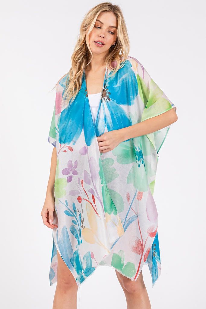 WATERCOLOR FLOWER PRINT KIMONO