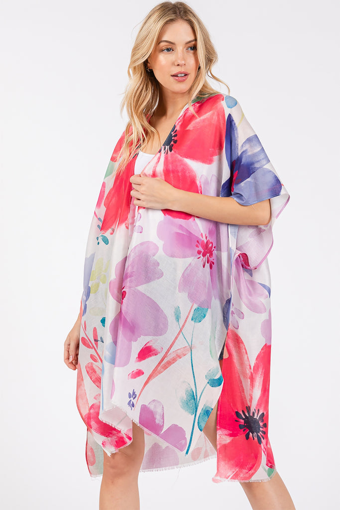 WATERCOLOR FLOWER PRINT KIMONO