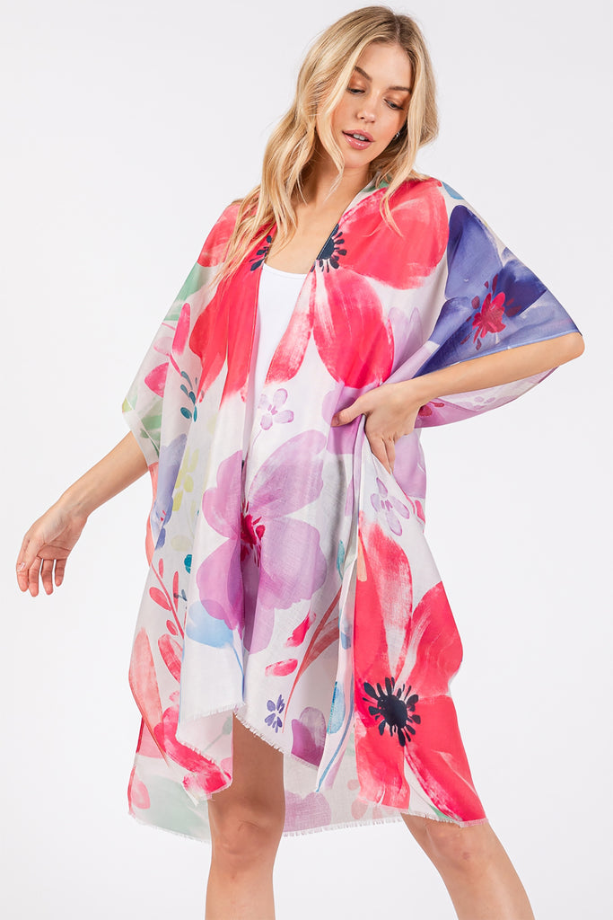 WATERCOLOR FLOWER PRINT KIMONO