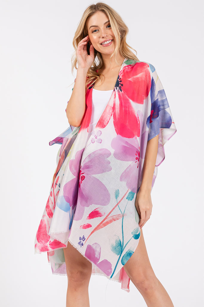 WATERCOLOR FLOWER PRINT KIMONO