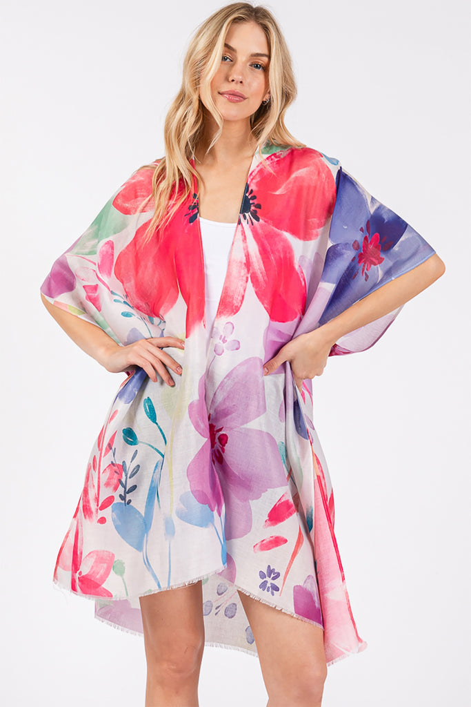 WATERCOLOR FLOWER PRINT KIMONO