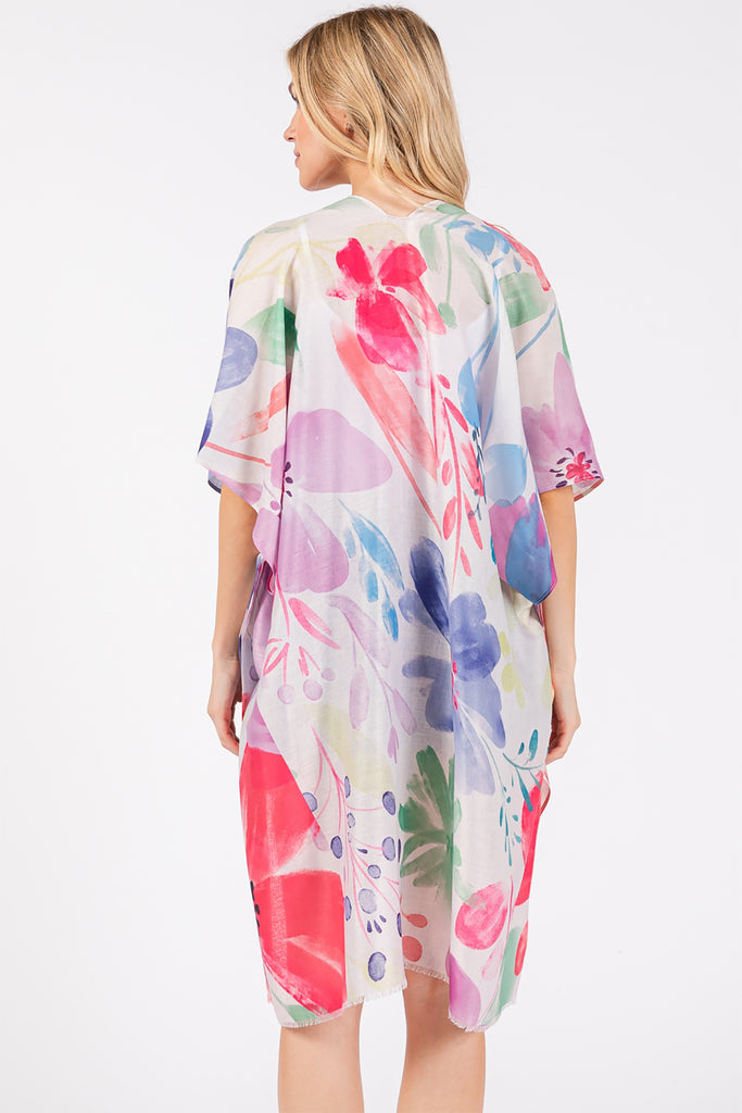 WATERCOLOR FLOWER PRINT KIMONO