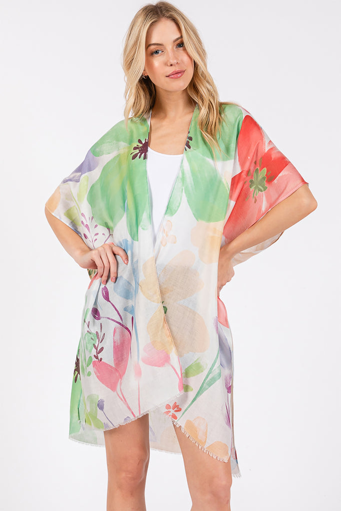 WATERCOLOR FLOWER PRINT KIMONO