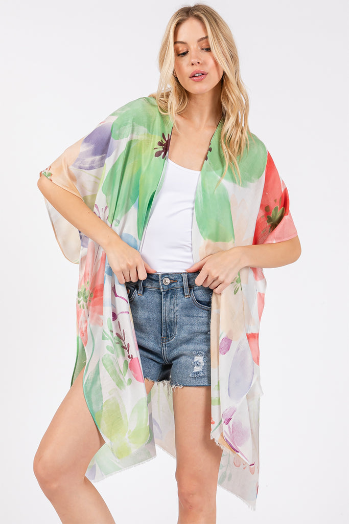 WATERCOLOR FLOWER PRINT KIMONO