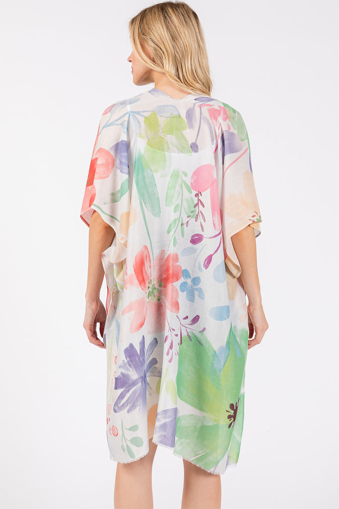 WATERCOLOR FLOWER PRINT KIMONO