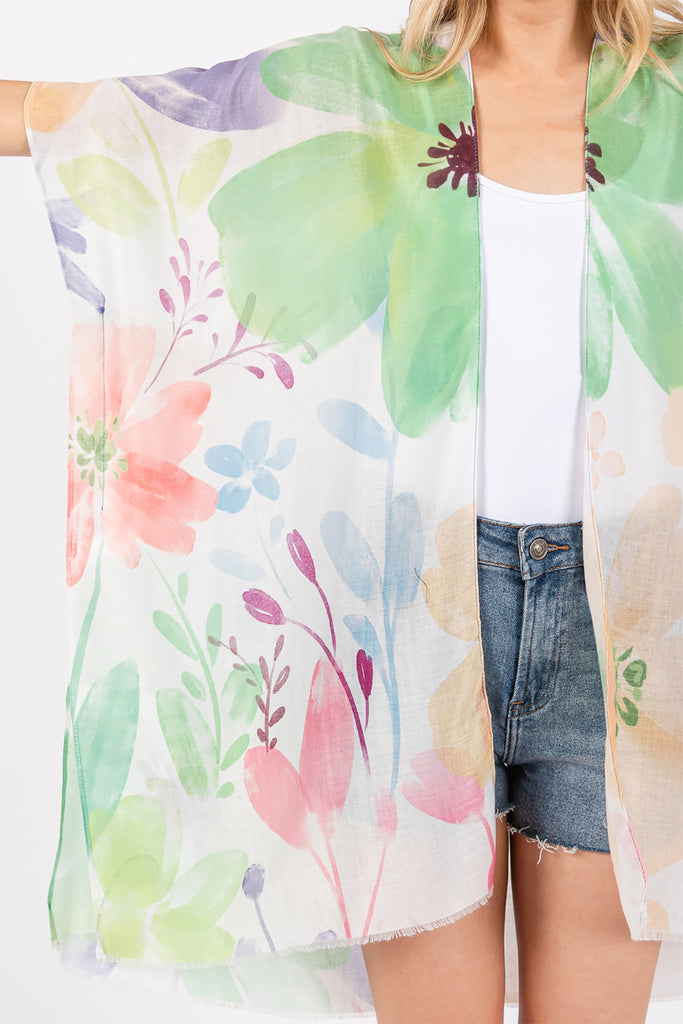 WATERCOLOR FLOWER PRINT KIMONO