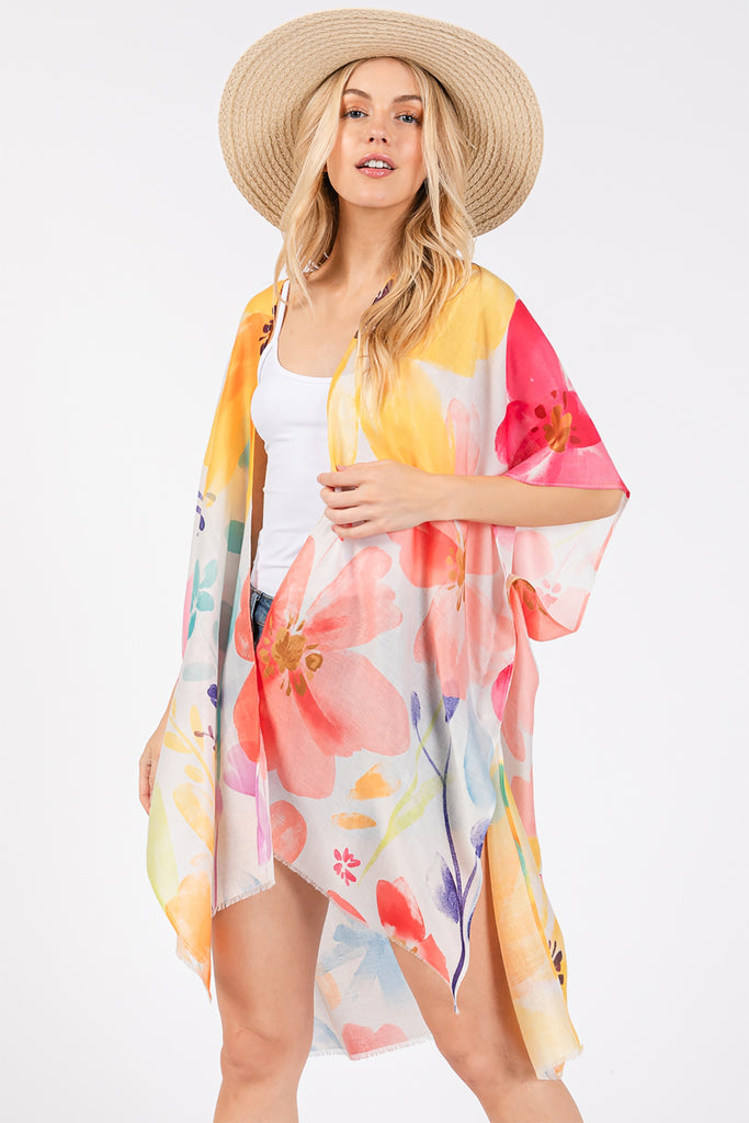 WATERCOLOR FLOWER PRINT KIMONO