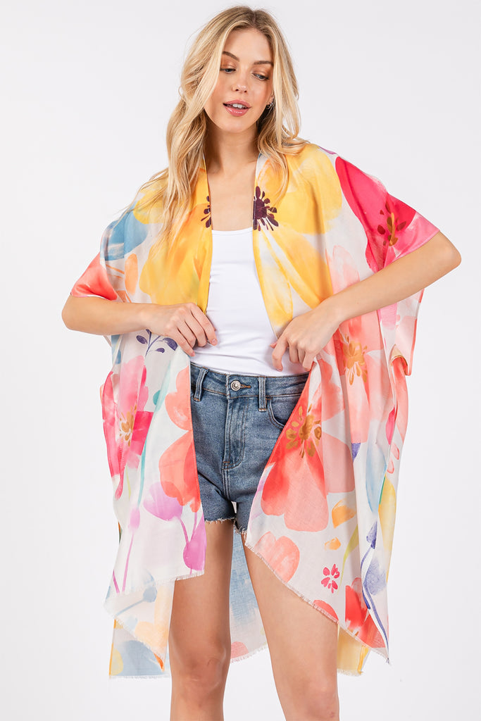 WATERCOLOR FLOWER PRINT KIMONO