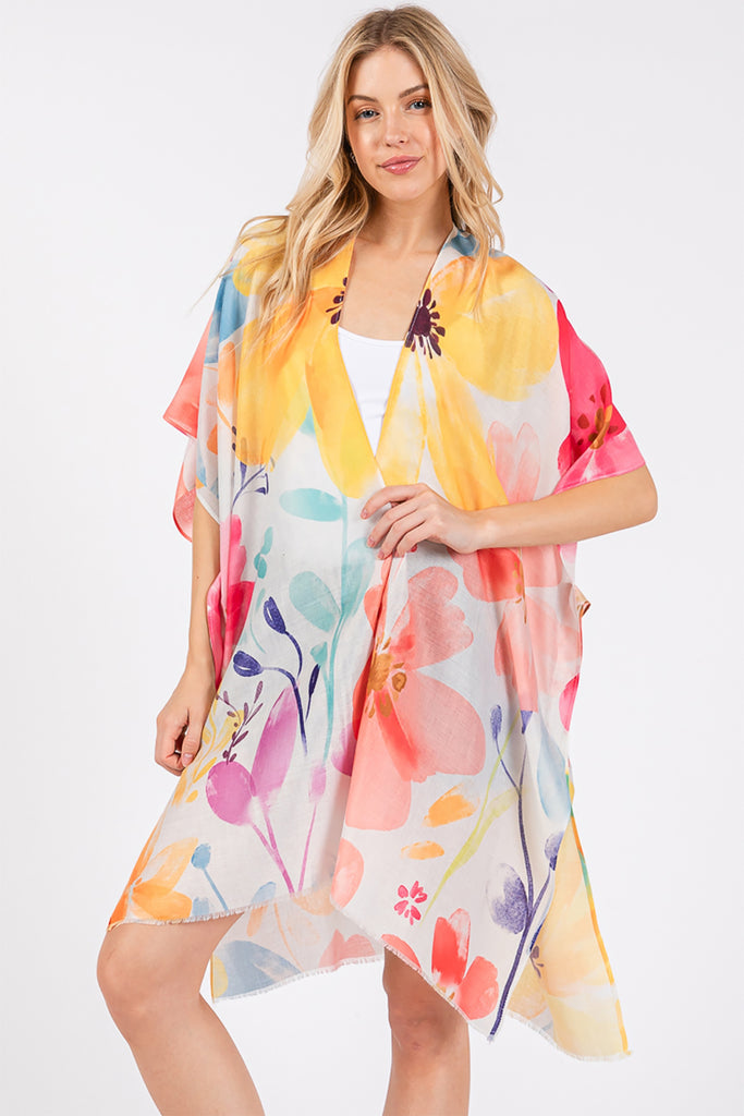 WATERCOLOR FLOWER PRINT KIMONO