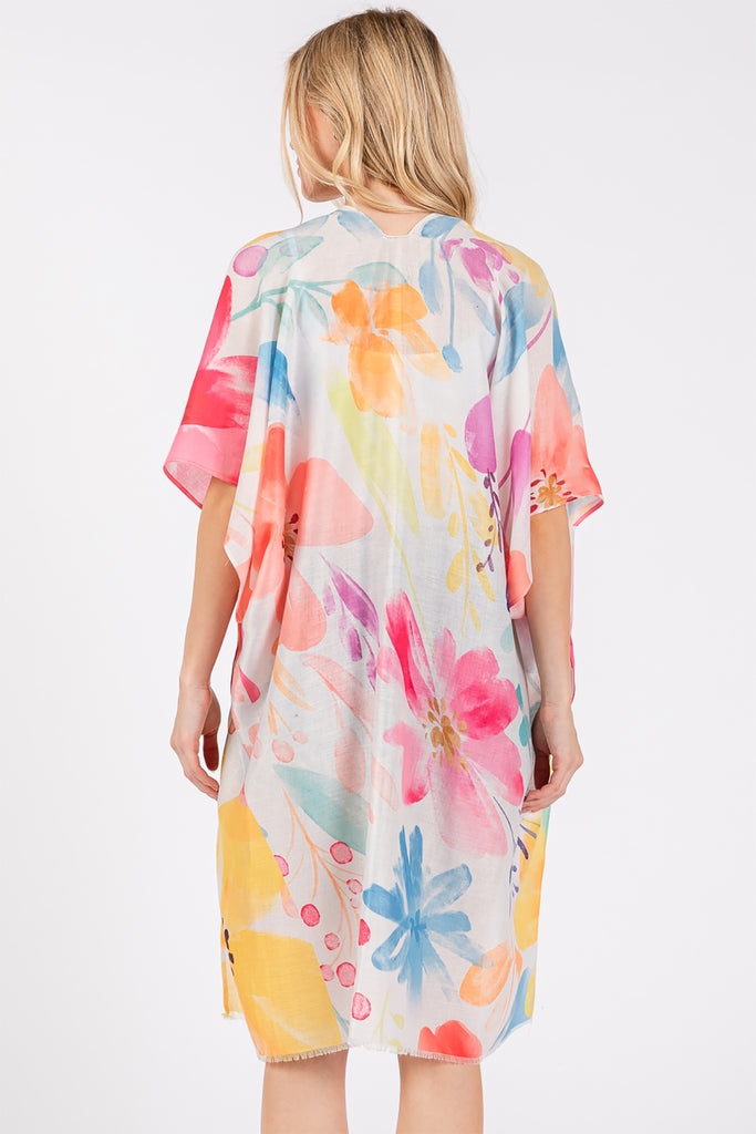 WATERCOLOR FLOWER PRINT KIMONO