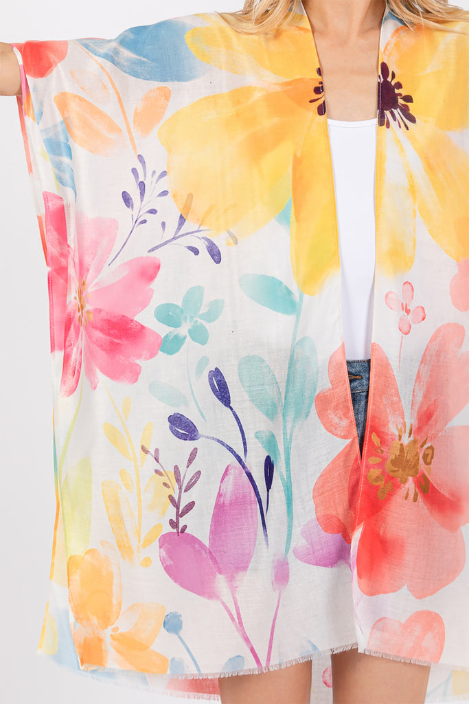 WATERCOLOR FLOWER PRINT KIMONO