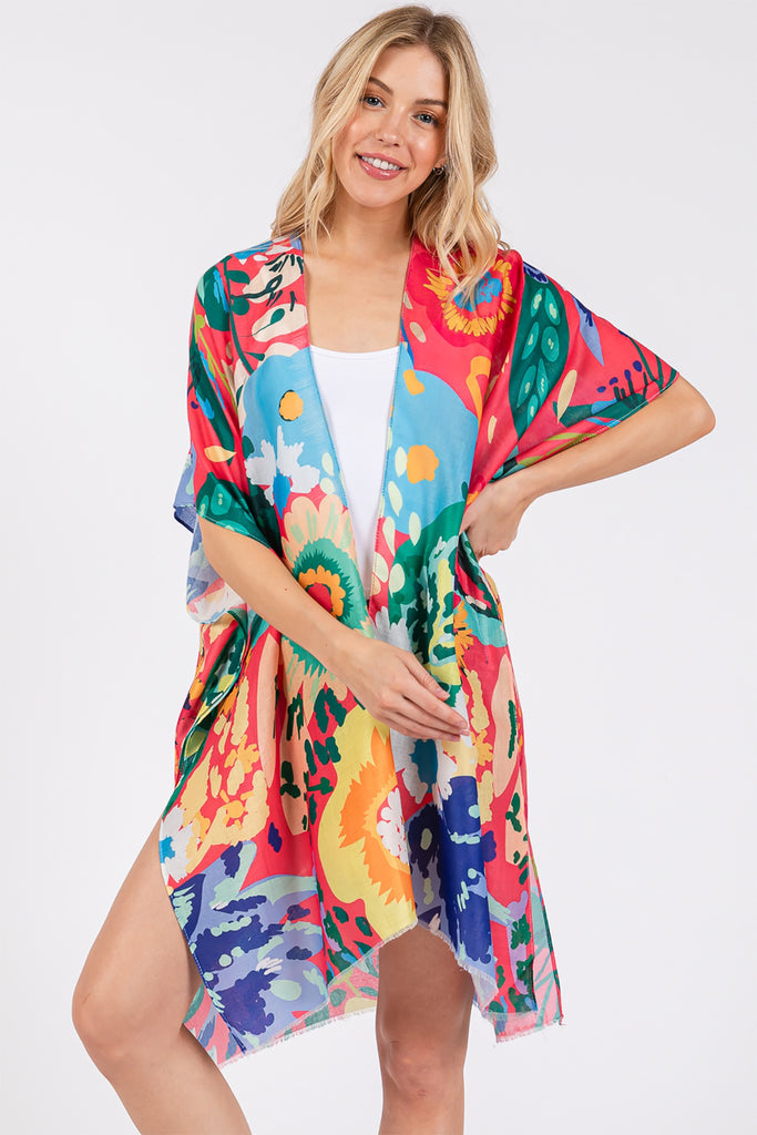 MULTI COLOR FLOWER PRINT KIMONO