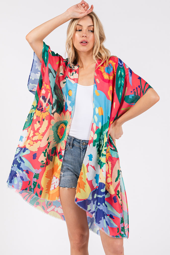 MULTI COLOR FLOWER PRINT KIMONO