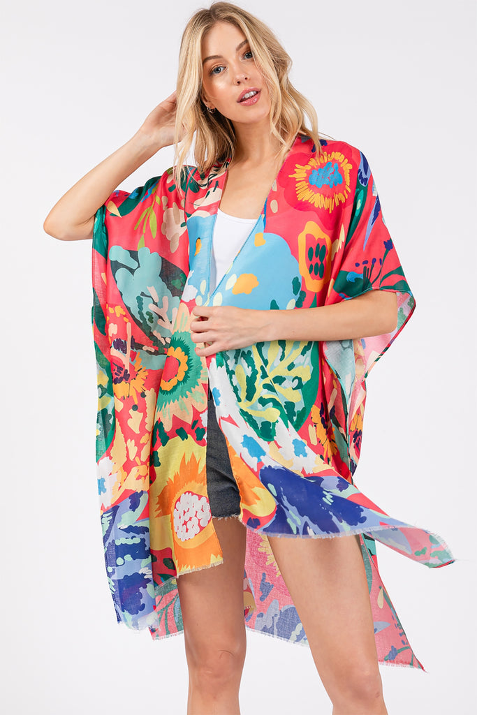 MULTI COLOR FLOWER PRINT KIMONO