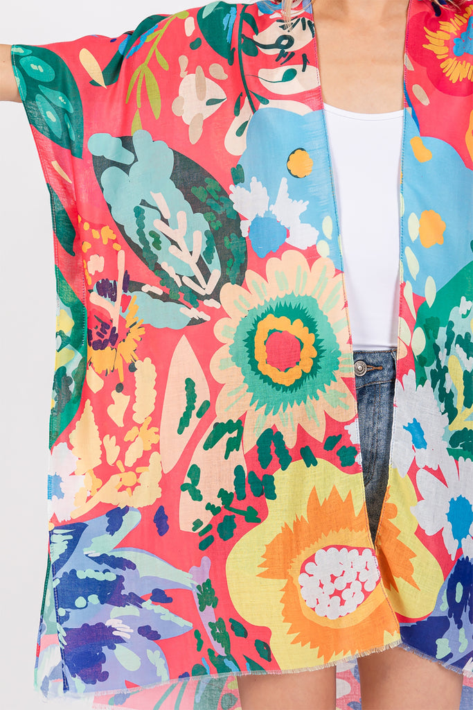 MULTI COLOR FLOWER PRINT KIMONO