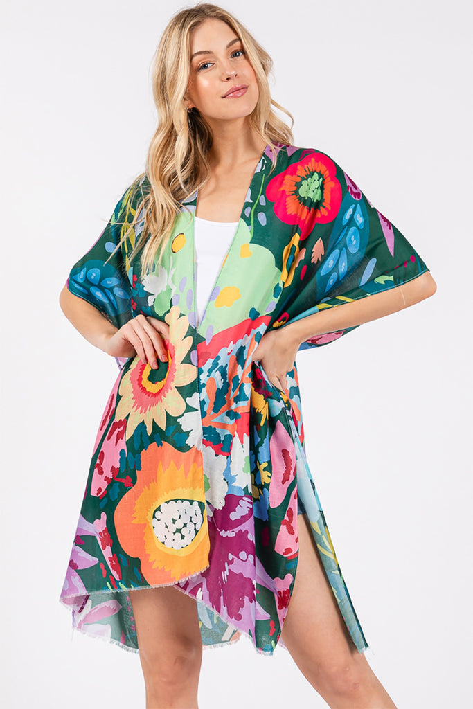 MULTI COLOR FLOWER PRINT KIMONO