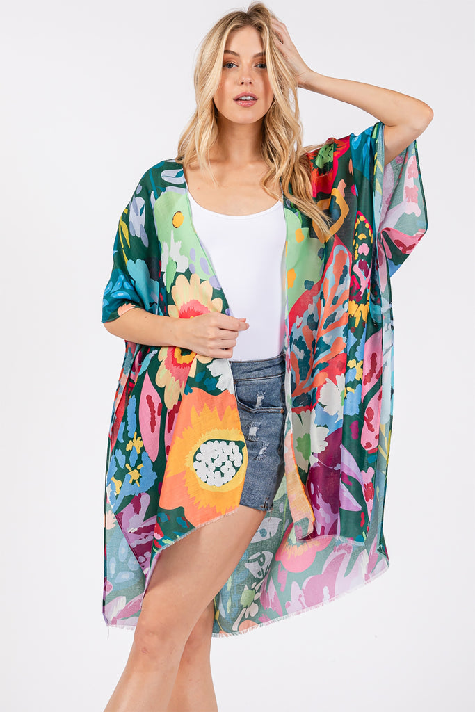 MULTI COLOR FLOWER PRINT KIMONO