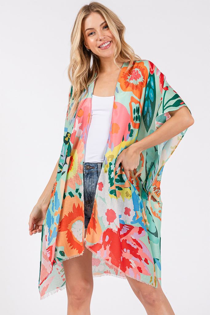 MULTI COLOR FLOWER PRINT KIMONO