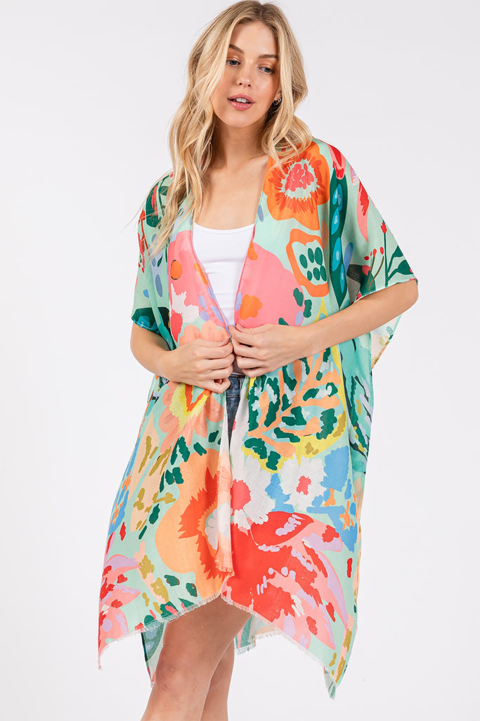 MULTI COLOR FLOWER PRINT KIMONO