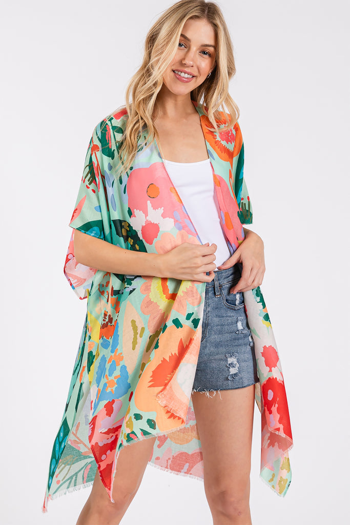 MULTI COLOR FLOWER PRINT KIMONO