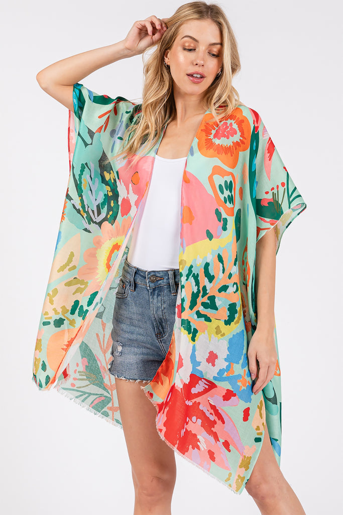 MULTI COLOR FLOWER PRINT KIMONO