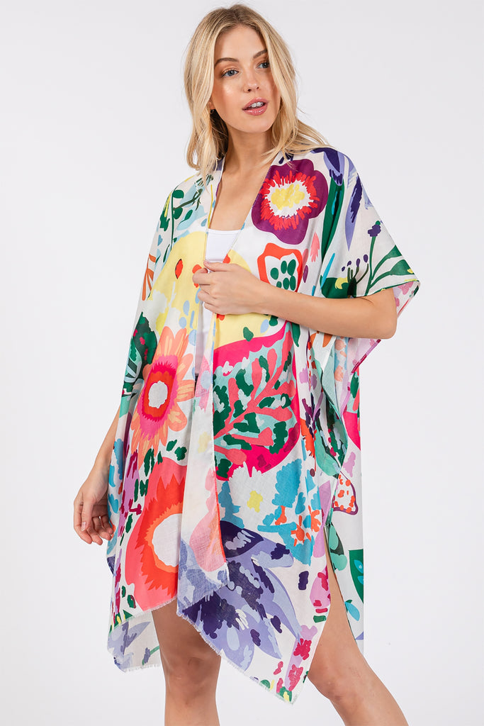 MULTI COLOR FLOWER PRINT KIMONO