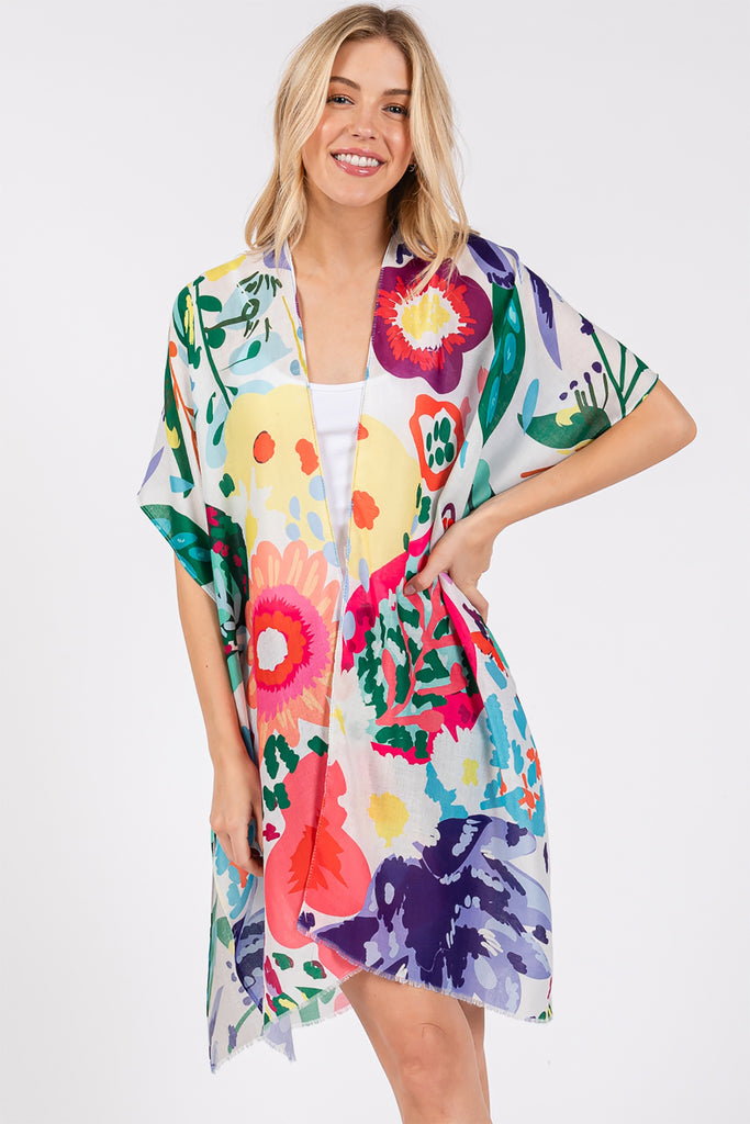 MULTI COLOR FLOWER PRINT KIMONO