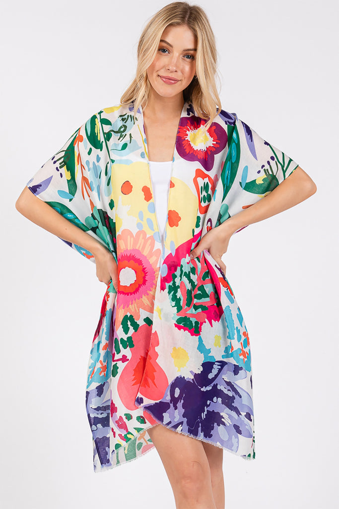 MULTI COLOR FLOWER PRINT KIMONO