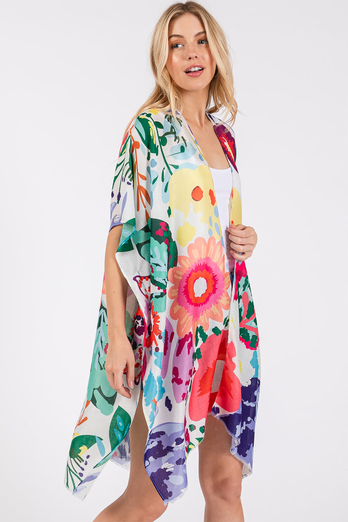 MULTI COLOR FLOWER PRINT KIMONO